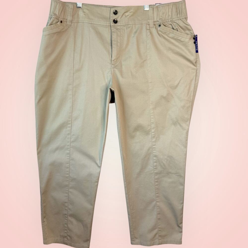 Catherines Comfort Waist Straight Pants Stretch Plus Size 1XWP Petite Khaki NWT